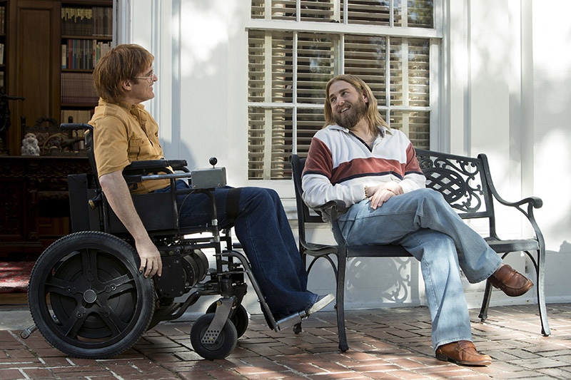 Joaquin Phoenix as John Callahan and Jonah Hill as Donnie star in DON'T WORRY, HE WON'T GET FAR ON FOOT.